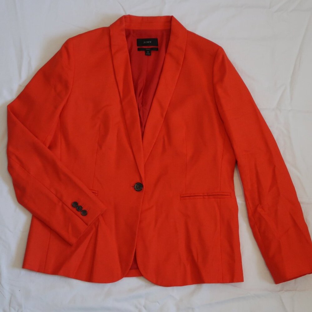 J. Crew Parke Linen Blend Single Button Blazer in Brilliant Red Size 14